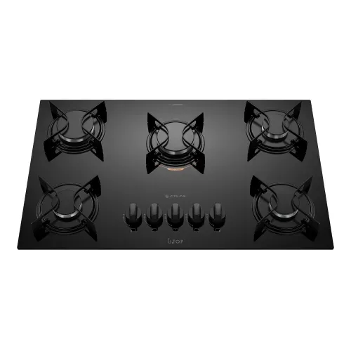 Cooktop 5 Bocas Preto com Mesa de Vidro Atlas U Top Bivolt