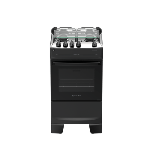 Fogão 4 Bocas Preto com Mesa Inox Atlas Mônaco Top Bivolt