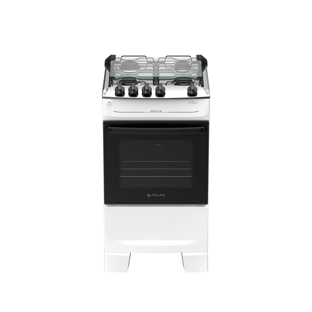 Fogão 4 Bocas Branco com Mesa Inox Atlas Mônaco Top Bivolt