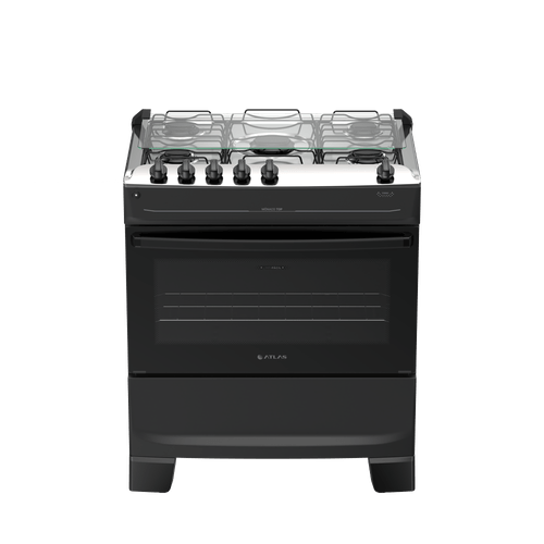 Fogão 5 Bocas Preto com Mesa Inox Atlas Mônaco Top Bivolt