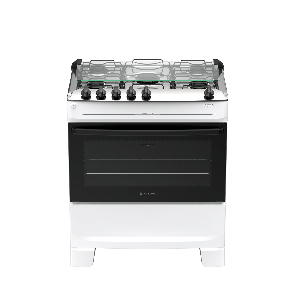 Fogão 5 Bocas Branco com Mesa Inox Atlas Mônaco Top Bivolt