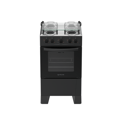 Fogão 4 Bocas Preto com Mesa Inox Atlas Milão