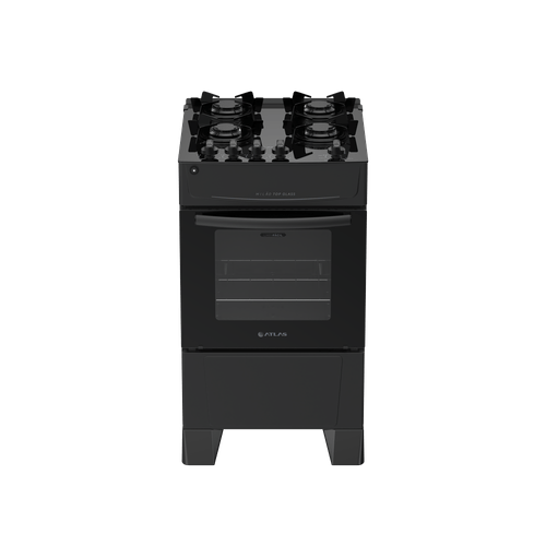 Fogão 4 Bocas Preto com Mesa de Vidro Atlas Milão Top Glass Bivolt