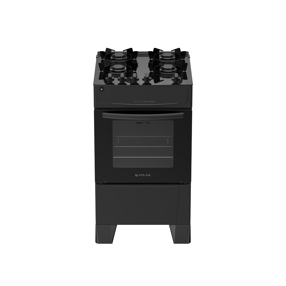 Fogão 4 Bocas Preto com Mesa de Vidro Atlas Milão Top Glass Bivolt