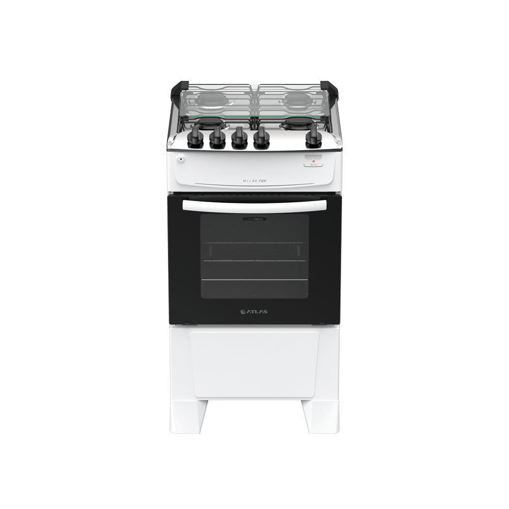 Fogão 4 Bocas Branco com Mesa Inox Atlas Milão Top Bivolt
