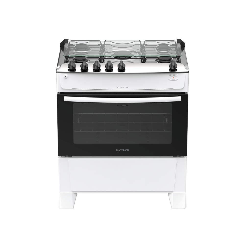 Fogão 5 Bocas Branco com Mesa Inox Atlas Milão Top Bivolt
