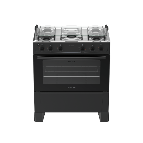 Fogão 5 Bocas Preto com Mesa Inox Atlas Milão Plus Bivolt