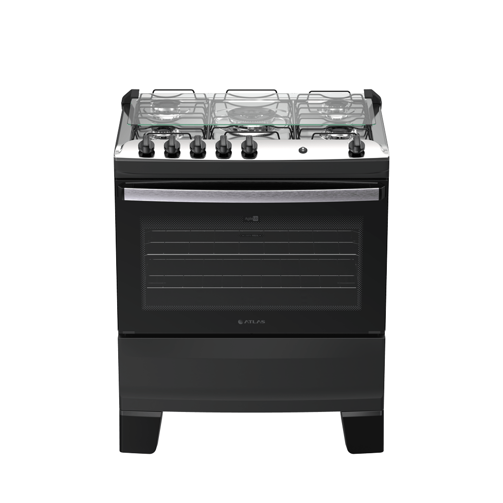 Fogão 5 Bocas Preto com Mesa Inox Atlas Agile Up Bivolt