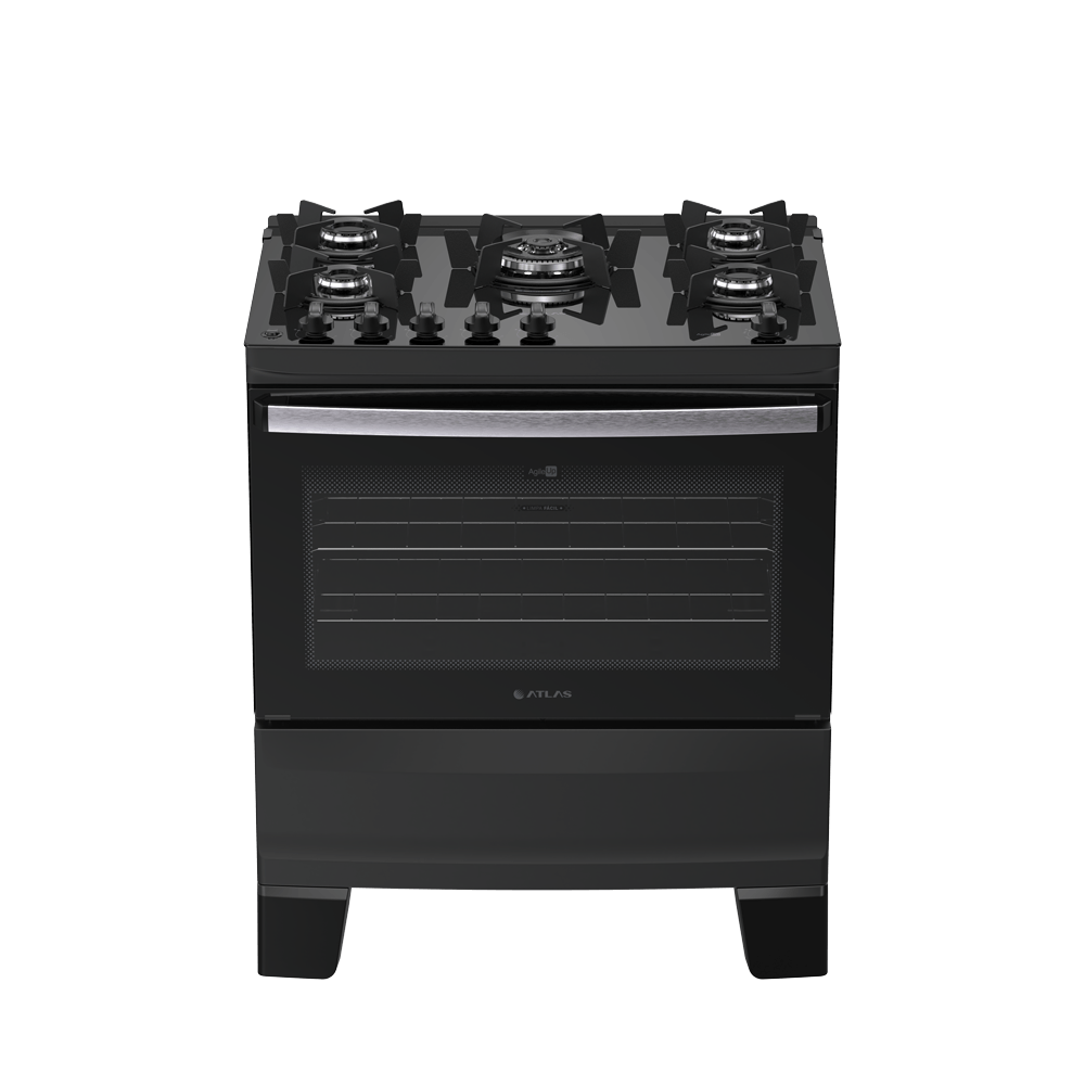 Fogão 5 Bocas Preto com Mesa de Vidro Atlas Agile Up Bivolt