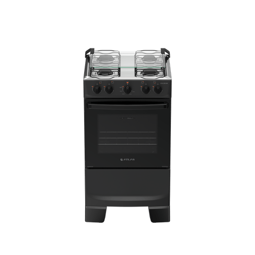 Fogão 4 Bocas Preto com Mesa Inox Atlas Coliseum Plus