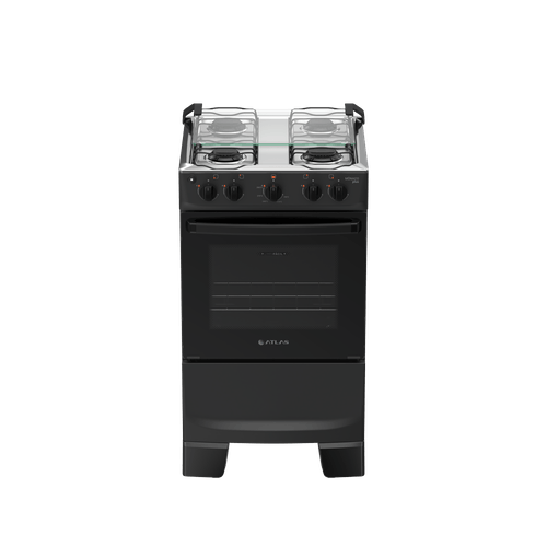 Fogão 4 Bocas Preto com Mesa Inox Atlas Mônaco Plus Bivolt