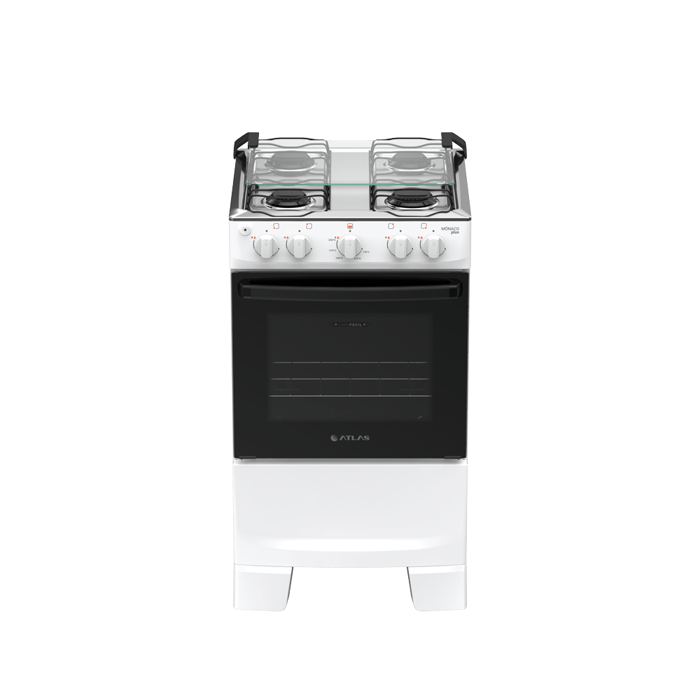 Fogão 4 Bocas Branco com Mesa Inox Atlas Mônaco Plus Bivolt