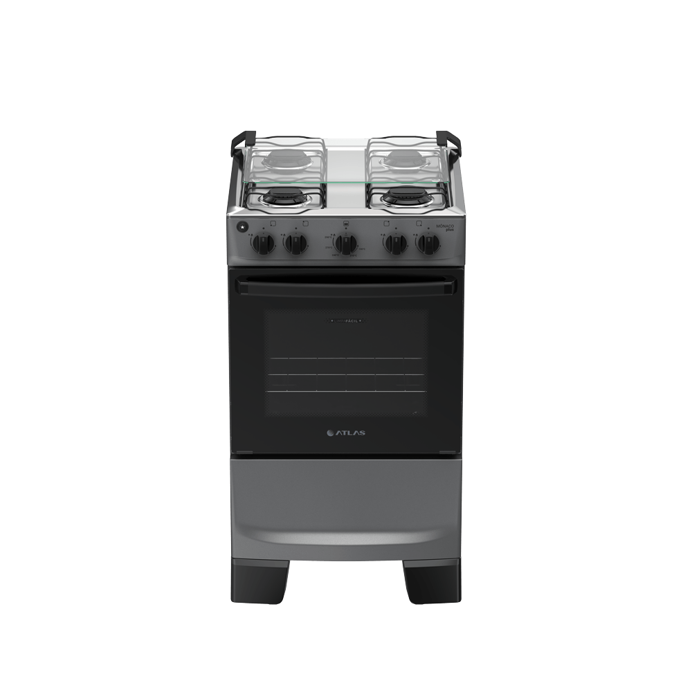 Fogão 4 Bocas Titanium com Mesa Inox Atlas Mônaco Plus Bivolt