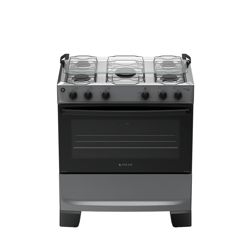Fogão 5 Bocas Titanium com Mesa Inox Atlas Mônaco Plus Bivolt