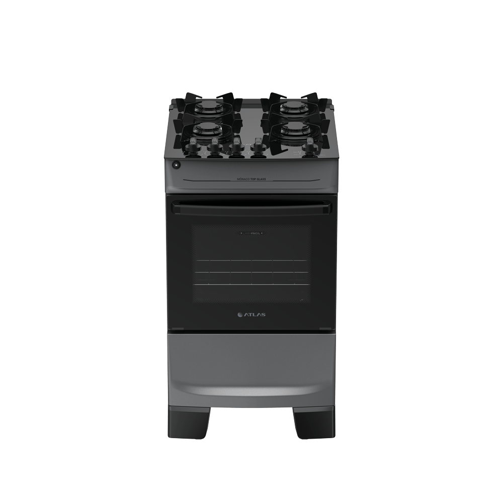 Fogão 4 Bocas Titanium com Mesa de Vidro Atlas Mônaco Top Glass Bivolt