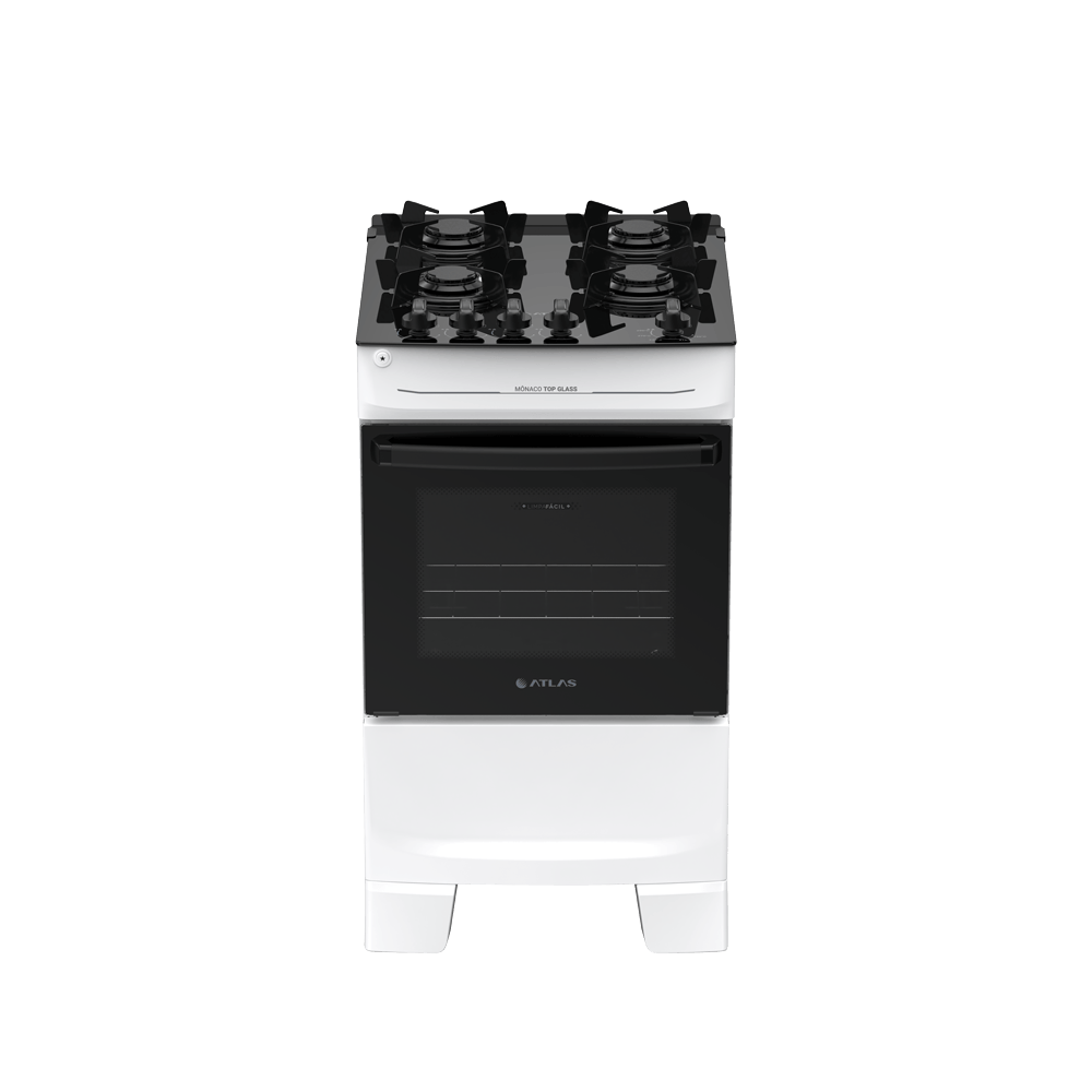 Fogão 4 Bocas Branco com Mesa de Vidro Atlas Mônaco Top Glass Bivolt