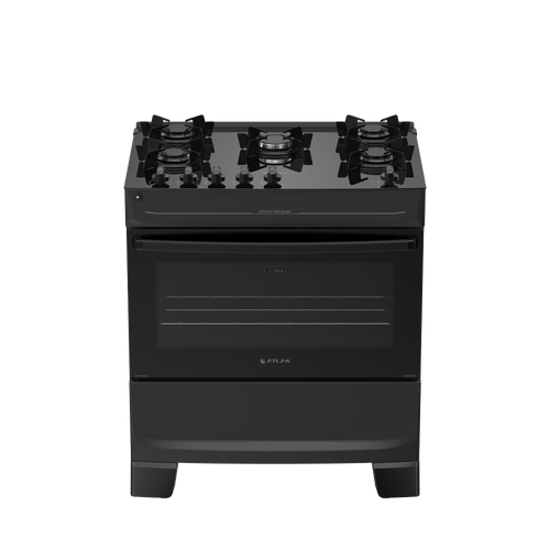 Fogão 5 Bocas Preto com Mesa de Vidro Atlas Mônaco Top Glass Bivolt