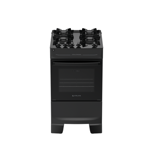 Fogão 4 Bocas Preto com Mesa de Vidro Atlas Mônaco Top Glass Bivolt