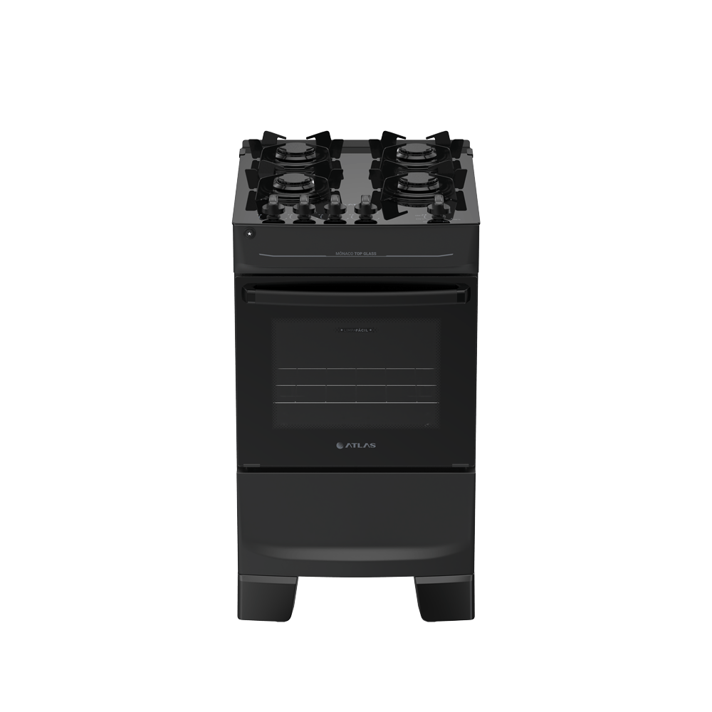 Fogão 4 Bocas Preto com Mesa de Vidro Atlas Mônaco Top Glass Bivolt