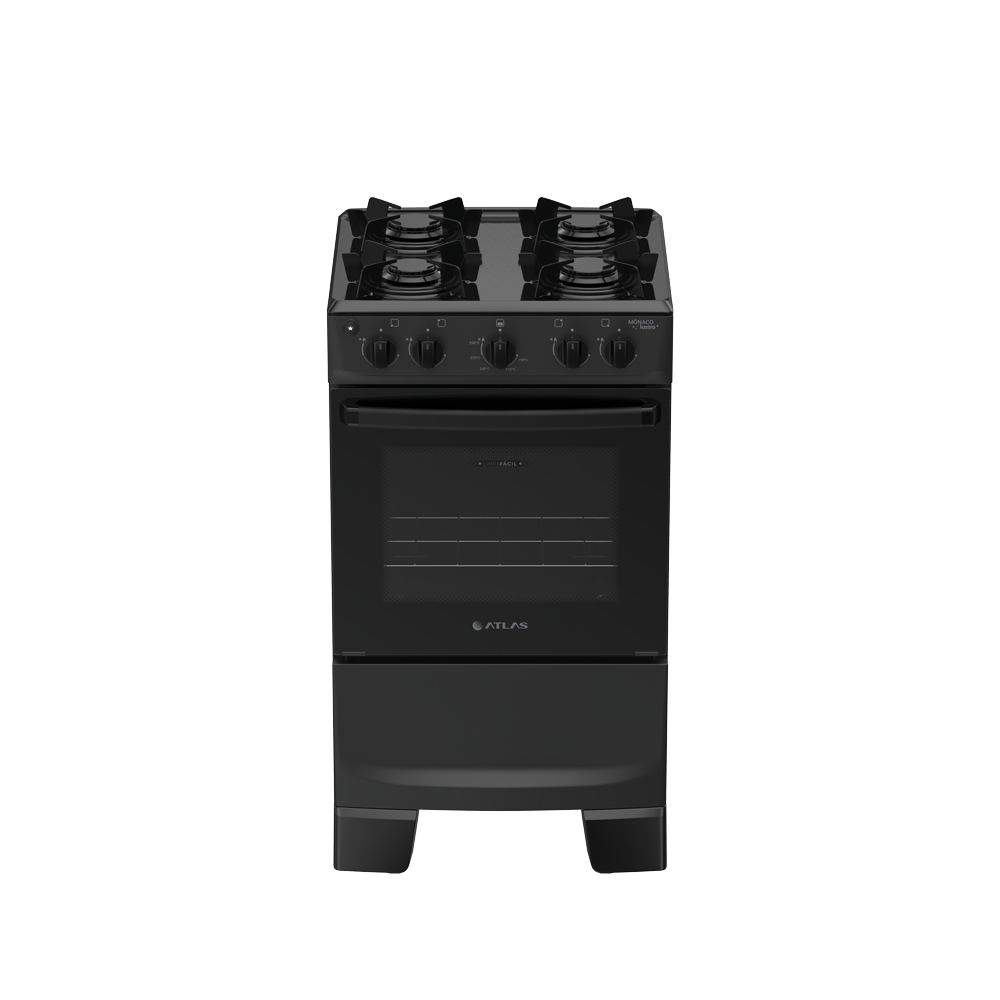 Fogão 4 Bocas Preto com Mesa Esmaltada Atlas Mônaco Lustro Bivolt